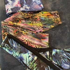 Emily Hsu Designs 3 pairs of printed leggings lot XS rare out of production EUC
